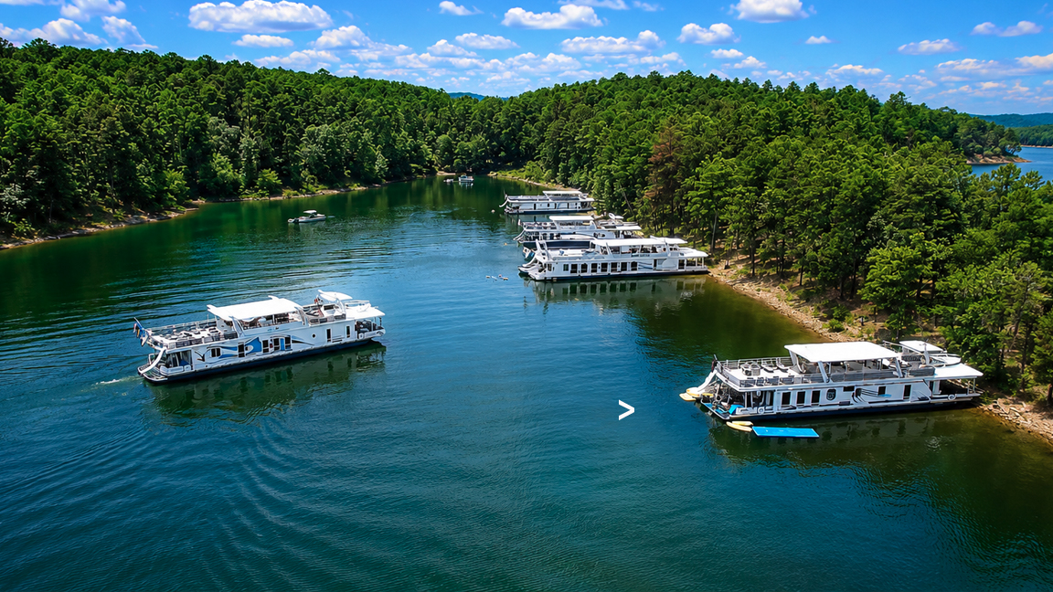 Aerial view of houseboats near Iron Mountain Marina