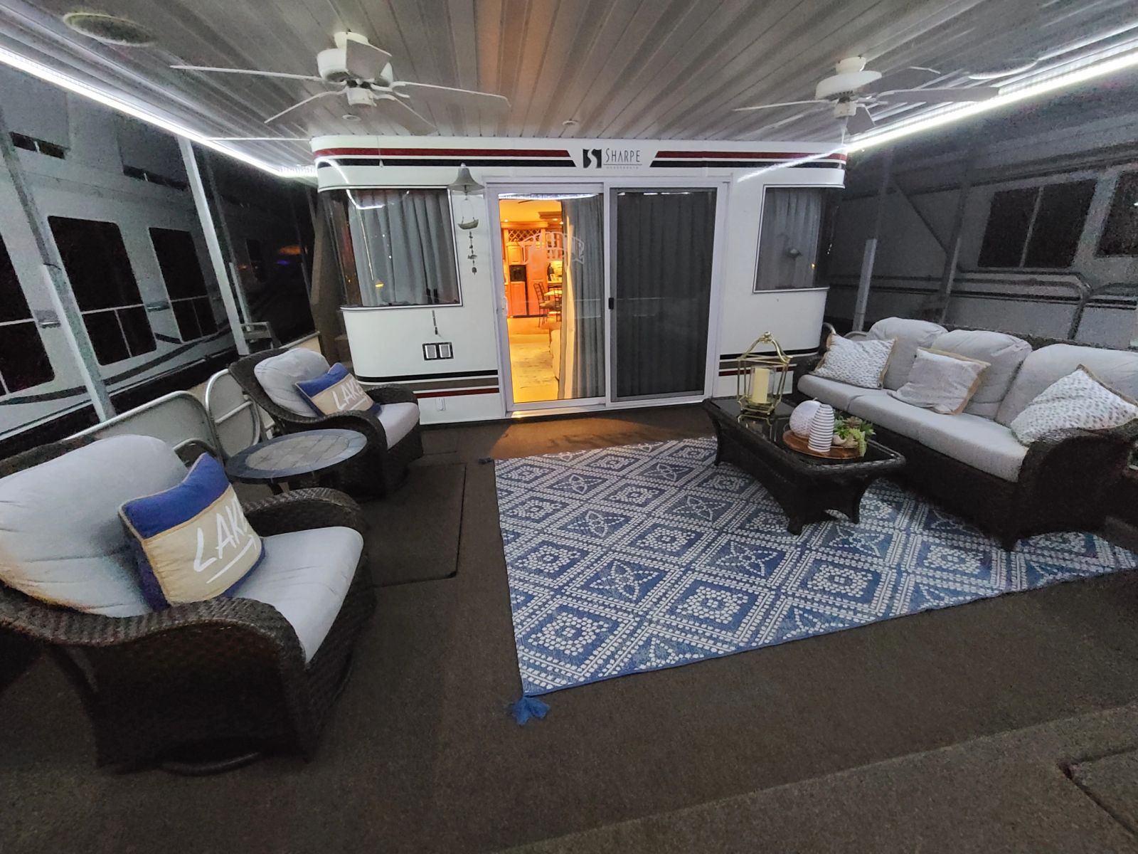 Outdoor living room on the covered lower deck