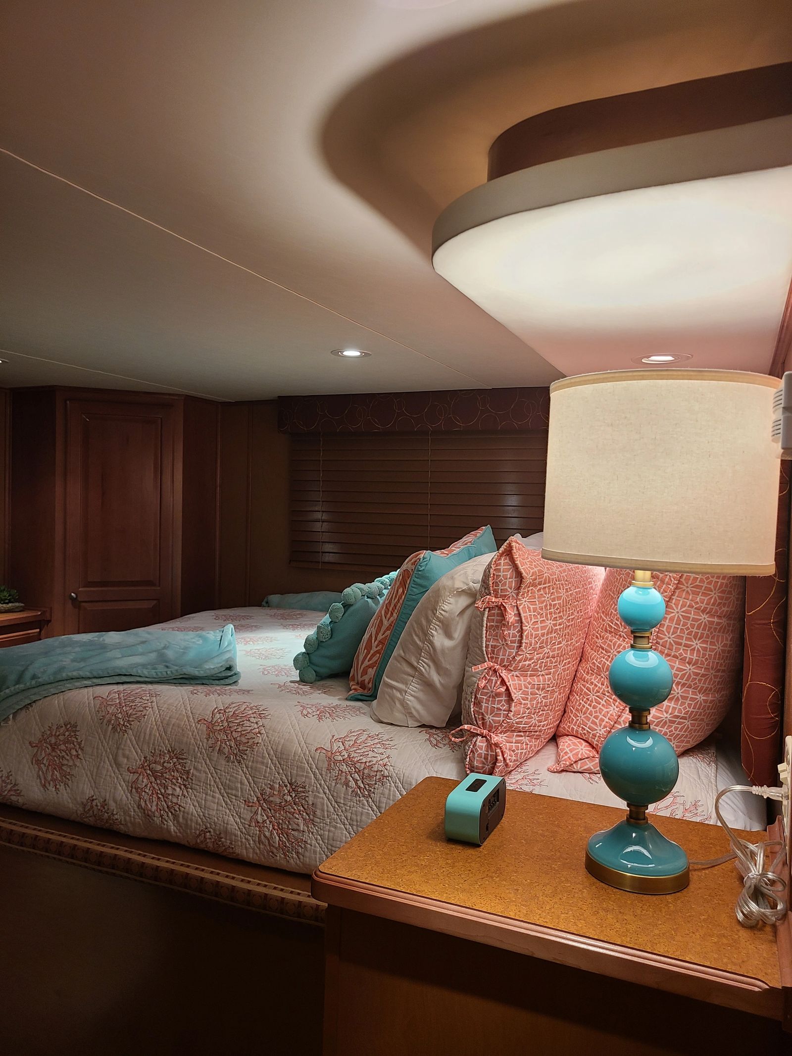 Private guest stateroom with built-in cabinetry