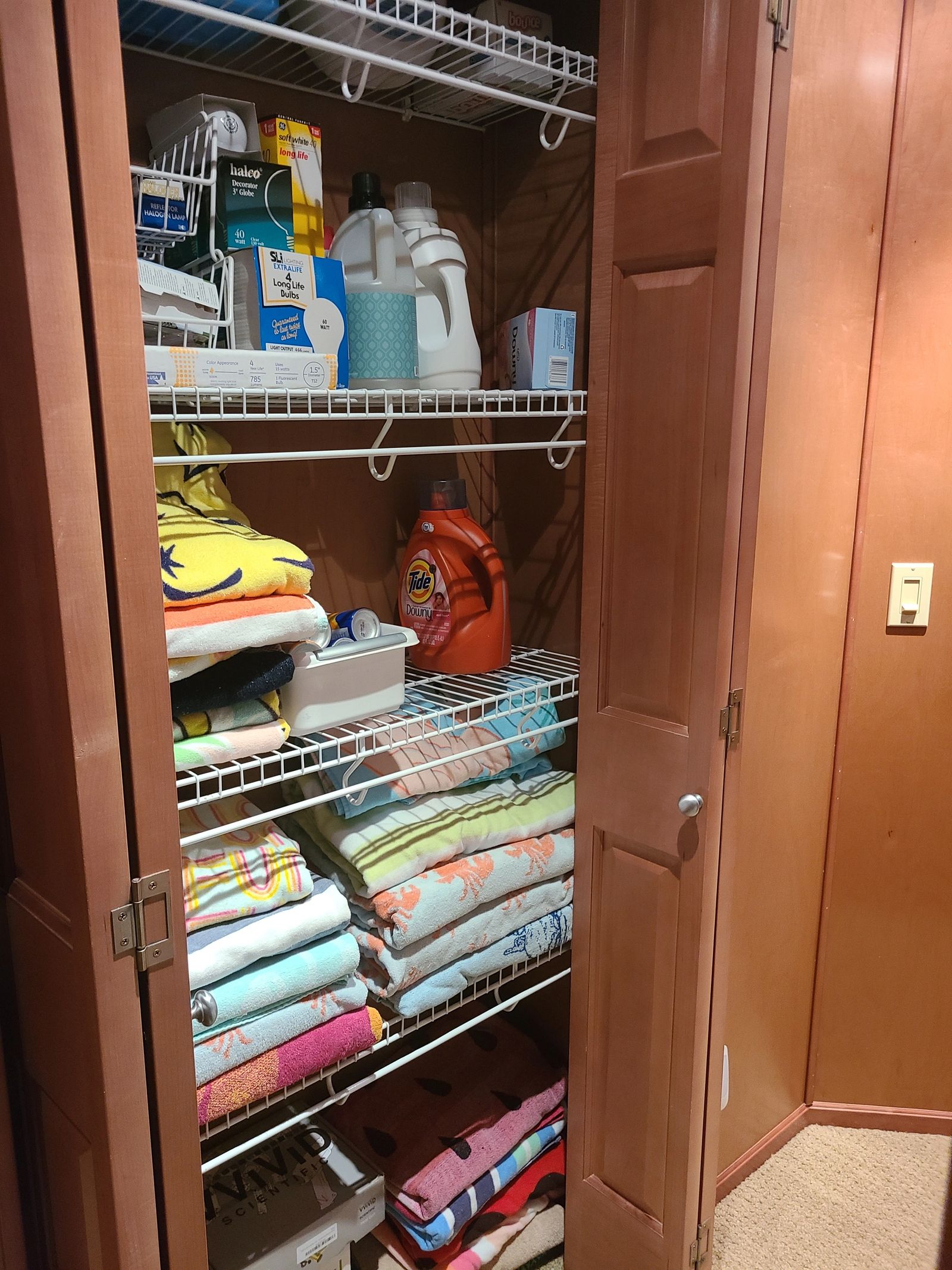 Organized onboard linen and utility closet