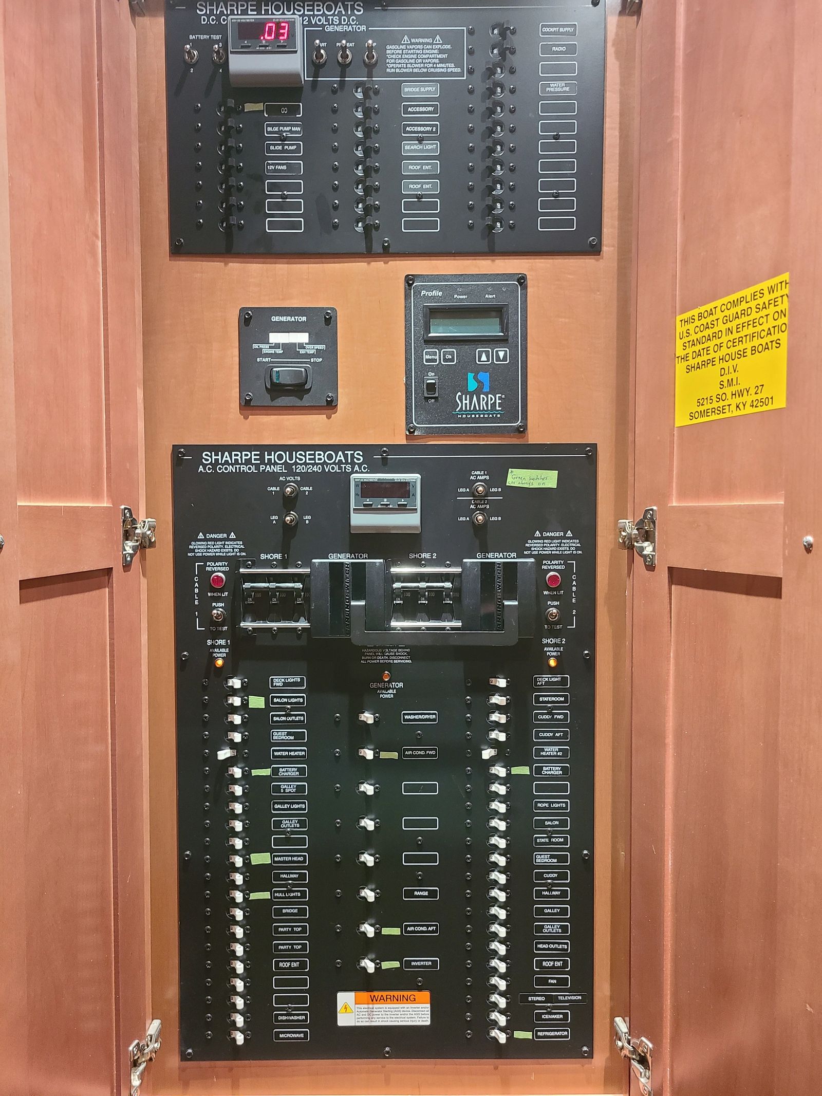 Onboard shower and house electrical systems