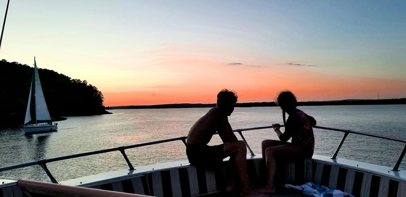 Sunset viewed from the houseboat deck